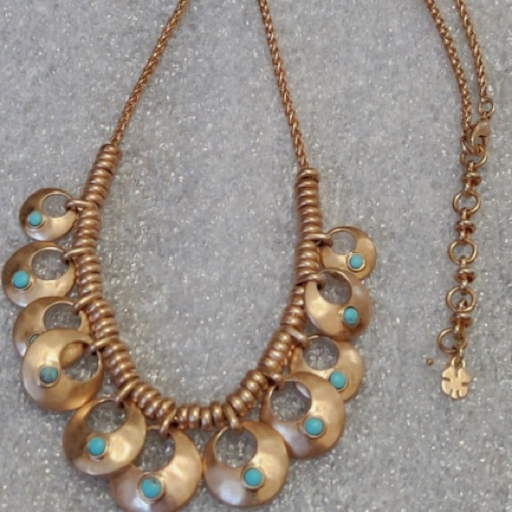 Vintage Lucky Brand Crescent Moons Necklace With Turquoise Color Stones. NWT.